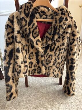 Vintage Leopard Faux-Fur Cropped Jacket - Tan/Black